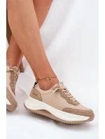 Zamszowe Sneakersy Damskie Na Platformie Big Star RR274A345 HI-POLY SYSTEM Ciemnobeżowe