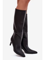 Kozaki Damskie Wsuwane Ocieplane Na Szpilce Czarne Olivienne