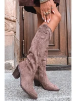 Kozaki Kowbojki Damskie Na Słupku Z Eko Zamszu Khaki Coretta