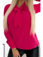 140-21 Služobná blúzka so zaväzovaním vpredu - RUŽOVÁ - farba malinová barbie