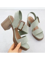 Dámske semišové sandále so zeleným ihlovým podpätkom Potocki 54307