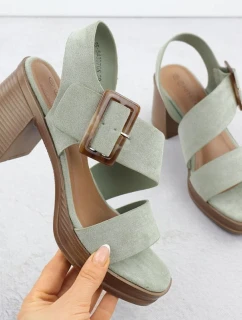 Dámske semišové sandále so zeleným ihlovým podpätkom Potocki 54307