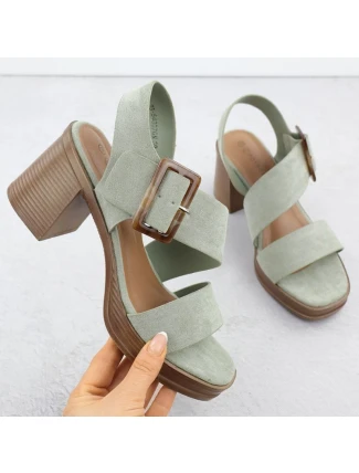 Dámske semišové sandále so zeleným ihlovým podpätkom Potocki 54307
