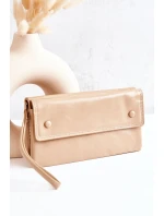 Duży Skórzany Portfel Na Suwak Beżowy Loreaine