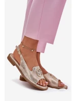 Sandały Damskie Na Płaskim Obcasie Z Ozdobą S.Barski KV51-002 Złote