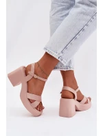 Dámské sandály na masivním podpatku z eko semiše světle růžové Tereza