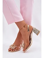 Průhledné sandály na podpatku s krystaly Vinceza 70124 Zlaté