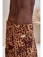 Damskie Kozaki Na Słupku Przed Kolano Panterka Brązowe Portora