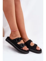 Zamszowe Klapki Damskie Z Klamrami D.Franklin DFSH405001 Czarne