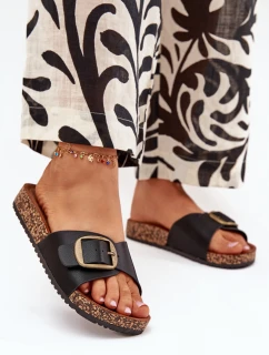 Klapki Damskie Na Korkowej Platformie Z Klamrą Czarne Vianara