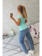Blúzka s čipkovým výstrihom mätová Blúzka s čipkovým výstrihom mätová