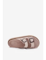 Zamszowe Klapki Damskie Z Klamrami D.Franklin DFSH405001 Beżowe