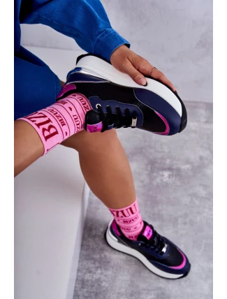 Damskie Buty Sportowe Na Koturnie GOE KK2N4081 Czarno-Granatowe