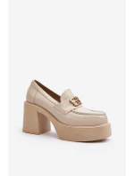 Zazoo 20170 Dámske kožené topánky na podpätku light beige Zazoo 20170 Dámske kožené topánky na podpätku light beige