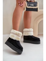 Śniegowce Damskie Na Platformie Z Futerkiem I Wzorem Czarne Deepanti