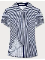Tmavo modro-biela dámska pruhovaná košeľa s krátkymi rukávmi (SSD2021D) Tmavo modro-biela dámska pruhovaná košeľa s krátkymi rukávmi (SSD2021D)