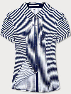 Tmavo modro-biela dámska pruhovaná košeľa s krátkymi rukávmi (SSD2021D)