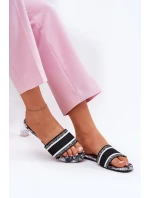 Wzorzyste Płaskie Klapki Damskie Czarne Leysi