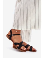 Płaskie Połyskujące Sandały Damskie S.Barski KV51-022 Czarne