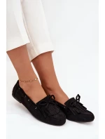 Mokasyny Damskie Z Frędzlami I Kokardką Czarne Olivianne