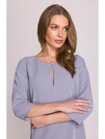 S394 Šaty uvoľneného strihu s výstrihom s kľúčovou dierkou - holubičia sivá