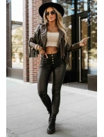 624-4 Krátka bunda so strapcami z mäkkej ekokože - čokoládová