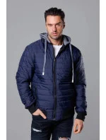 Tmavomodrá pánska bunda typu "bomber" s teplákovou kapucňou (8M985-215) Tmavomodrá pánska bunda typu "bomber" s teplákovou kapucňou (8M985-215)