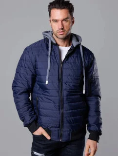 Tmavomodrá pánska bunda typu "bomber" s teplákovou kapucňou (8M985-215)