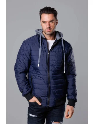 Tmavomodrá pánska bunda typu "bomber" s teplákovou kapucňou (8M985-215) Tmavomodrá pánska bunda typu "bomber" s teplákovou kapucňou (8M985-215)