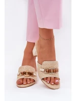 Klapki Damskie Na Obcasie Z Ozdobą Beżowe Ovittole