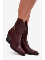 Dámske členkové topánky na podpätku D8271 Burgundy - Sweet Shoes