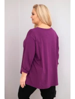 Dámska blúzka plus size s bavlnou a dlhými rukávmi a riasením tmavo fialová