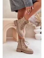 Ocieplane Botki Trapery Na Zamek Z Eko Skóry Beżowe Willatta