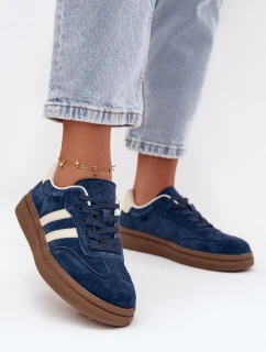 Sneakersy Damskie Zamszowe Na Platformie Granatowe Sylviona
