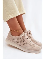 Kožené semišové dámské tenisky s otvory Béžové Almora