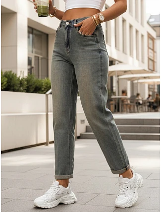 Dámske sivé džínsy s vysokým pásom v mom fit strihu FashionStreet UY3002 Dámske sivé džínsy s vysokým pásom v mom fit strihu FashionStreet UY3002