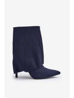 Botki Damskie W Paski Na Szpilce Z Wywiniętą Cholewką I Noskami W Szpic Granatowe Naritua