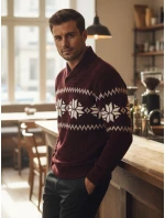 Pánsky bordový sveter FashionStreet WX2271 Pánsky bordový sveter FashionStreet WX2271
