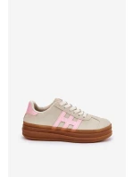 Sneakersy Damskie Na Platformie Beżowe Syliyana