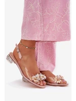 Transparentne Sandały Na Niskim Obcasie Ze Zdobieniem D&A MR51-709 Różowe