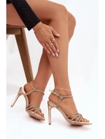 Dámské sandály na jehlovém podpatku s pásky a kryštály zlaté Tanelle