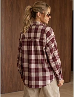 Dámska flanelová košeľa s kockovaným vzorom v bordovej farbe FashionStreet DY0509 Dámska flanelová košeľa s kockovaným vzorom v bordovej farbe FashionStreet DY0509
