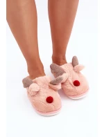 Futrzane Kapcie Damskie Z Motywem Renifera Różowe Sennalith