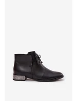 Botki Damskie Z Naturalnej Skóry Na Niskim Obcasie Zazoo 1396 Czarne