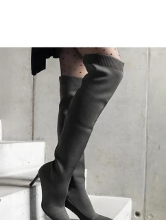 Dámske čižmy na vysokom podpätku 9125 Tmavo zelená khaki - CM Paris