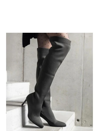 Dámske čižmy na vysokom podpätku 9125 Tmavo zelená khaki - CM Paris