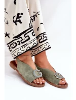 Płaskie Sandały Z Ozdobą Zielone Haliones