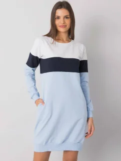 Biela/tmavomodrá/modrá dlhá dámska mikina s vreckami (5869)