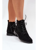 Sznurowane Botki Z Ażurowym Wzorem S.Barski HY51-136 Czarne