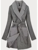 Šedý dámsky károvaný dvojradový kabát (2705)